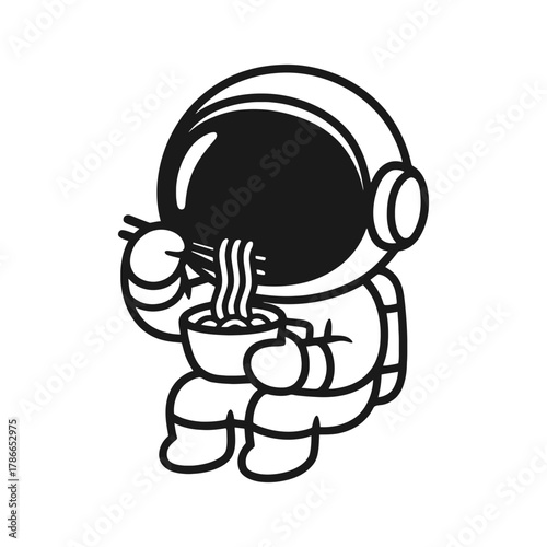 Astronauts eating noodles. Hand-drawn coloring pages