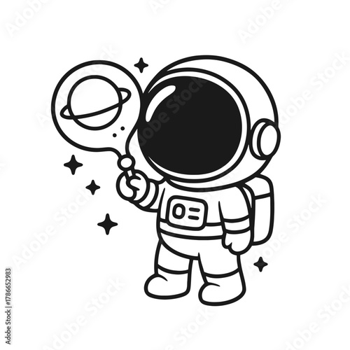 Astronauts playing with bubbles. Hand-drawn coloring pages