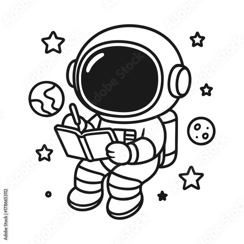 Astronauts write books. Hand-drawn coloring pages
