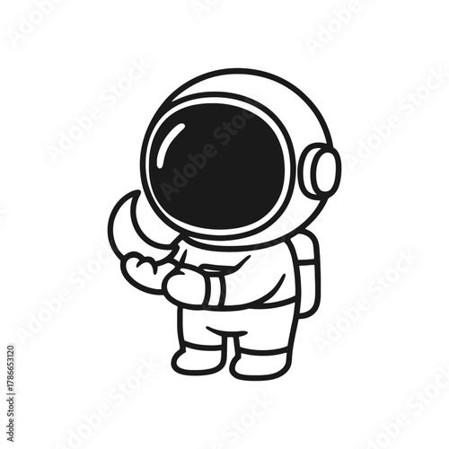 Astronaut carrying a small moon. Hand-drawn coloring pages