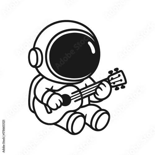 Astronauts learn to play guitar. Hand-drawn coloring pages