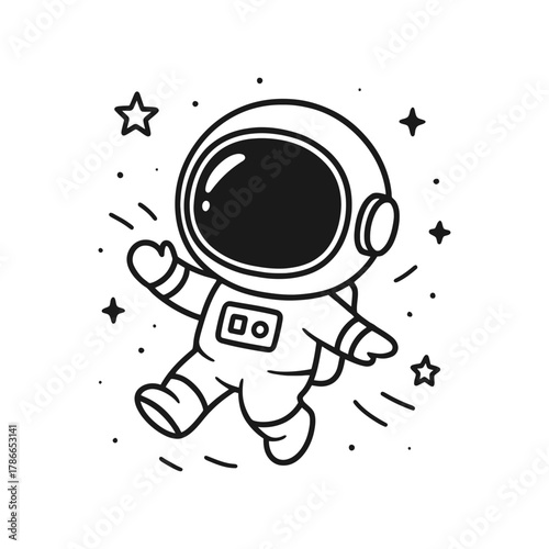 Happy astronaut. Hand-drawn coloring pages