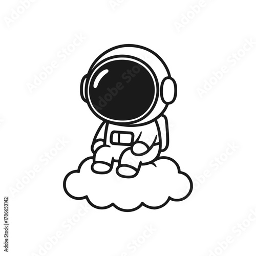 Astronaut sitting in the clouds. Hand-drawn coloring pages