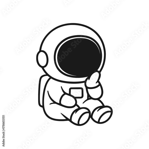 Pensive astronaut. Hand-drawn coloring pages