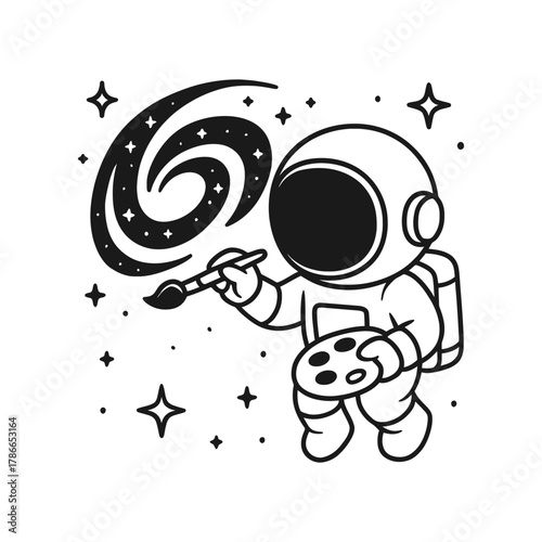 Astronaut painting. Hand-drawn coloring pages