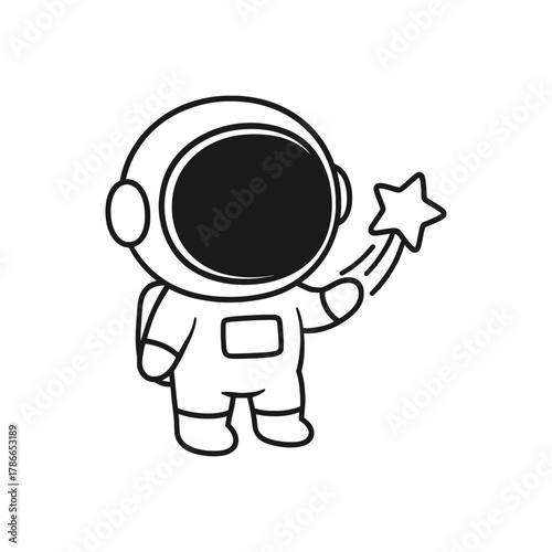 Astronaut playing flying stars. Hand-drawn coloring pages
