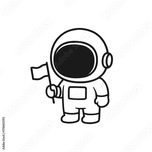Astronaut carrying a small flag. Hand-drawn coloring pages