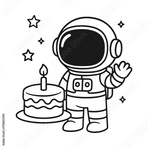 Astronaut birthday. Hand-drawn coloring pages