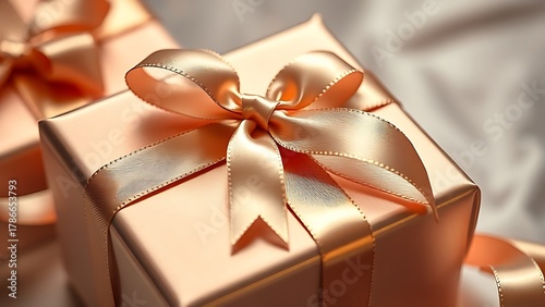 softbox. Luxurious gift packaging with satin ribbon and golden highlights under elegant softbox lighting. lifestyle magazines.