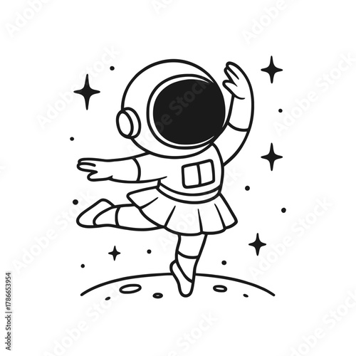 Dancing astronaut. Hand-drawn coloring pages