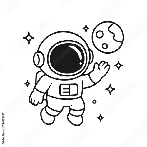 Floating astronaut. Hand-drawn coloring pages