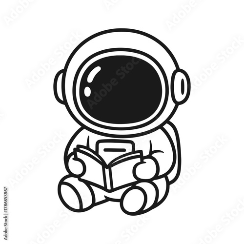 Astronaut reading a book. Hand-drawn coloring pages