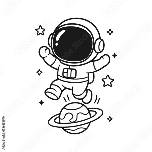 Happy astronaut. Hand-drawn coloring pages