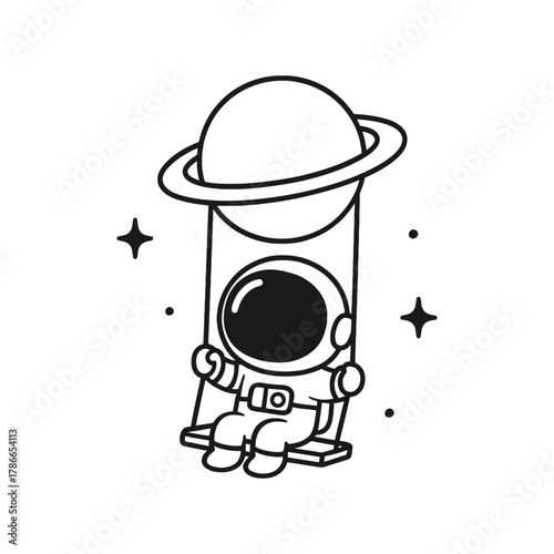 Astronaut swings on planet. Hand-drawn coloring pages