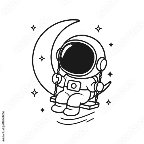 Astronaut swing. Hand-drawn coloring pages