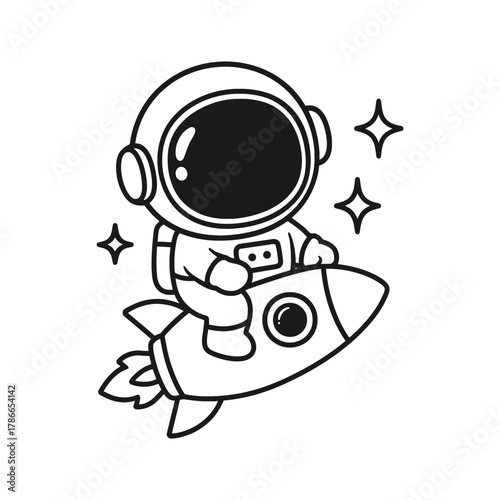 Astronauts launching with rockets. Hand-drawn coloring pages