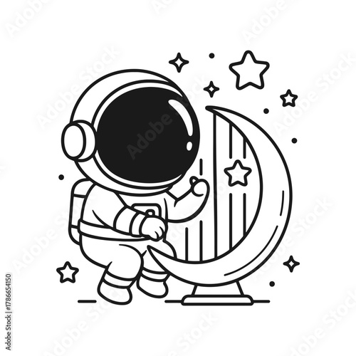 Astronaut playing the harp. Hand-drawn coloring pages
