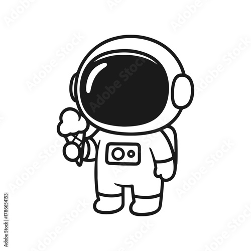 Astronauts eating ice cream. Hand-drawn coloring pages