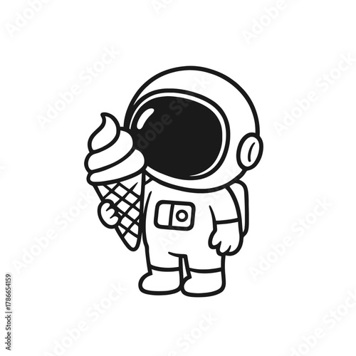 Astronaut carrying ice cream. Hand-drawn coloring pages