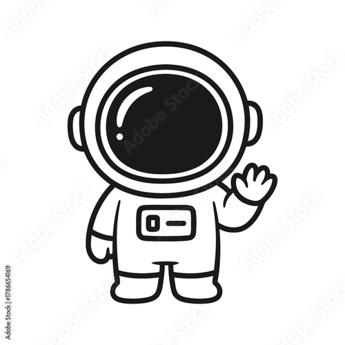 Astronaut waving. Hand-drawn coloring pages