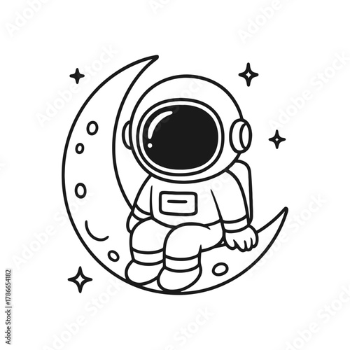 Astronaut sitting on the moon. Hand-drawn coloring pages