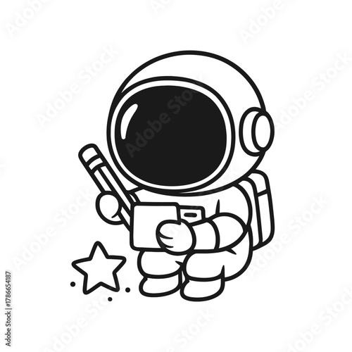 Astronaut writing. Hand-drawn coloring pages