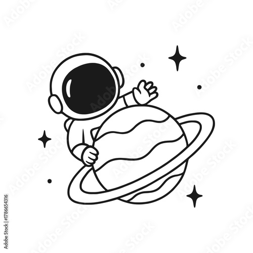 Astronaut on a planet. Hand-drawn coloring pages