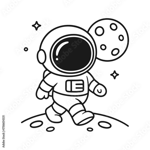 Astronaut walking. Hand-drawn coloring pages