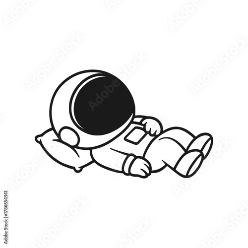 Astronaut sleeping alone. Hand-drawn coloring pages