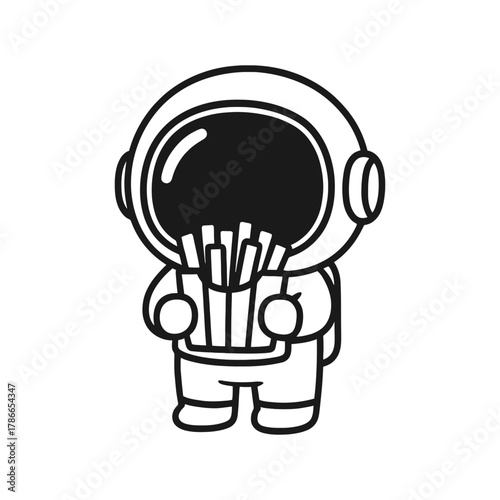 Astronauts eating French fries. Hand-drawn coloring pages