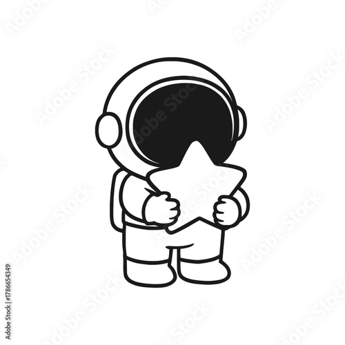 Astronaut carrying a star child. Hand-drawn coloring pages