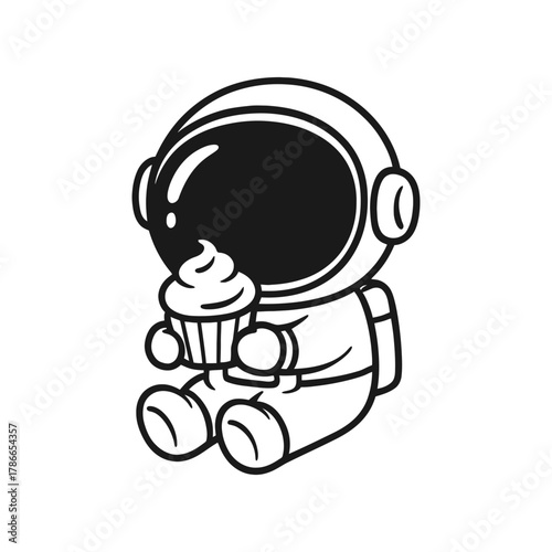 Astronauts eating cake. Hand-drawn coloring pages