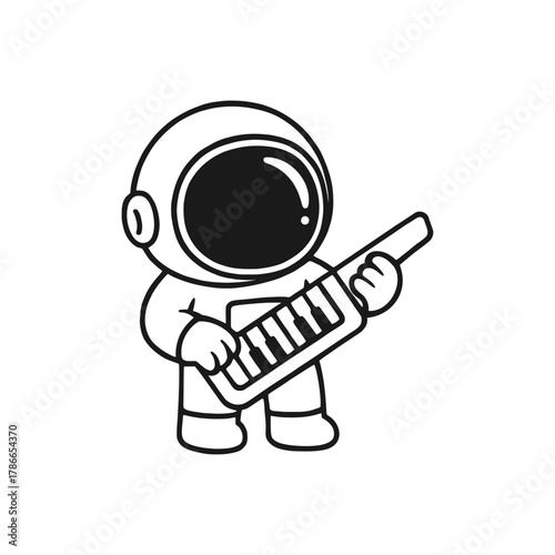 Astronauts playing musical instruments. Hand-drawn coloring pages