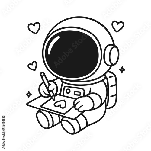 Astronauts learn to draw. Hand-drawn coloring pages