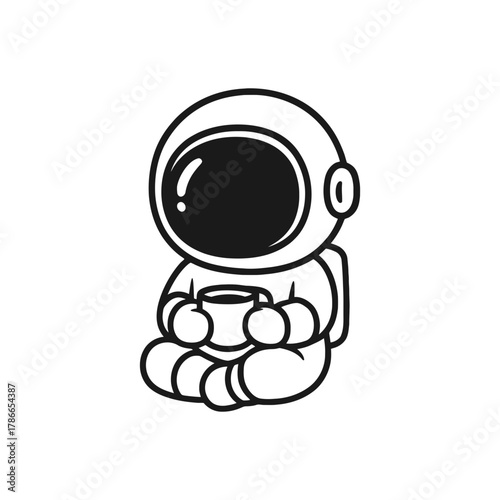 Astronaut drinking coffee. Hand-drawn coloring pages