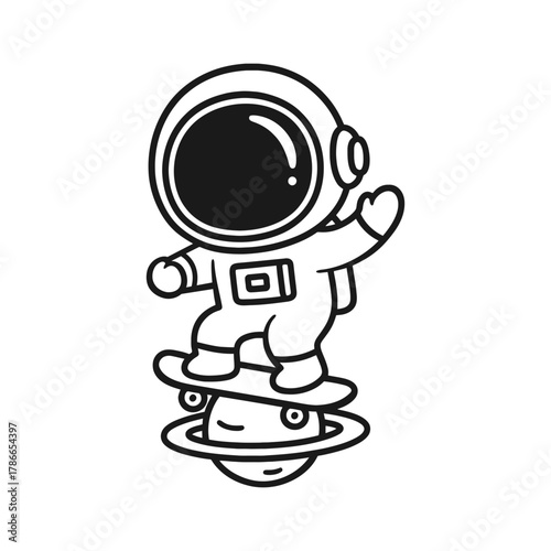 Skateboard astronaut. Hand-drawn coloring pages