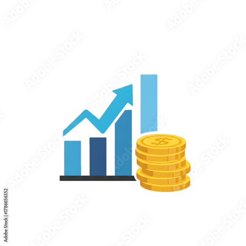 Bar chart with coins showing business growth and profit increase.