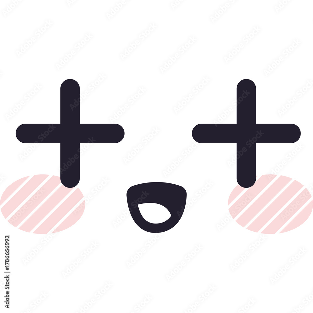 Fototapeta premium Cute Kawaii Face With Blush And Happy Open Mouth On White Background Simple Graphic Illustration