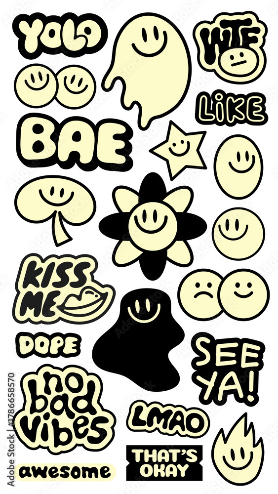 Fototapeta premium PNG Playful retro emoji stickers on transparent background