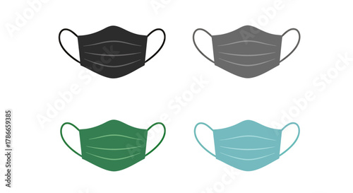 A set of four colorful medical face masks in a modern flat design style, isolated on a clean white background for health and safety concepts.