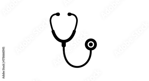A simple black and white vector illustration of a stethoscope, symbolizing healthcare, medical diagnosis, and professional doctor's equipment.