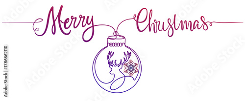 illustration of calligraphy text "merry christmas", with christmas balls