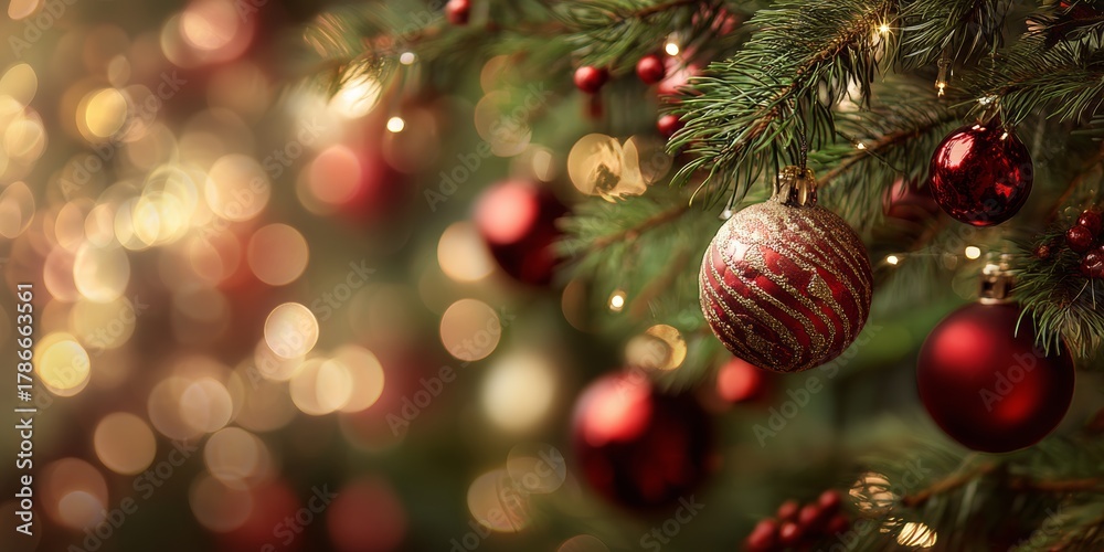 Obraz premium Decorated Christmas tree with ornaments and warm lights in a festive setting during the holiday season