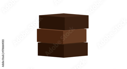 Isolated stack of rich dark and milk chocolate bars or brownies. A 3D flat design icon representing a sweet dessert, candy, or cocoa confectionery treat