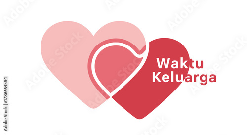 Heart-shaped logo design featuring two overlapping hearts in shades of pink and red with Indonesian text 'Waktu Keluarga'