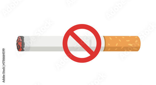 Clear prohibition on smoking, represented by a graphic icon featuring a lit cigarette crossed out with a red forbidden symbol, promoting public health and a smoke-free environment