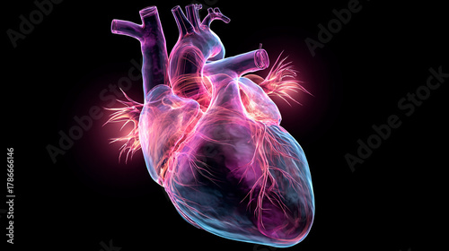 Detailed illustration of a human heart showing arteries and veins