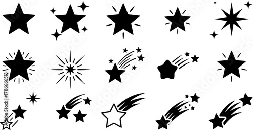 Sparkle star, Sparkling stars , Stars, Sparkle star silhouette, Sparkling stars silhouette, Stars silhouette, Sparkle, Shooting star set