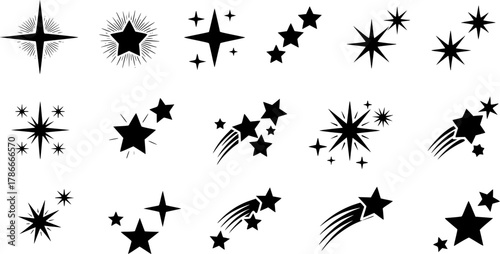 Sparkle star, Sparkling stars , Stars, Sparkle star silhouette, Sparkling stars silhouette, Stars silhouette, Sparkle, Shooting star set