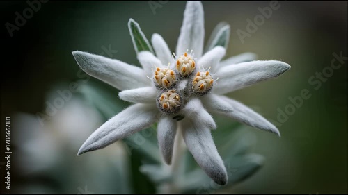 Close-up of a beautiful white edelweiss flower in bloom.